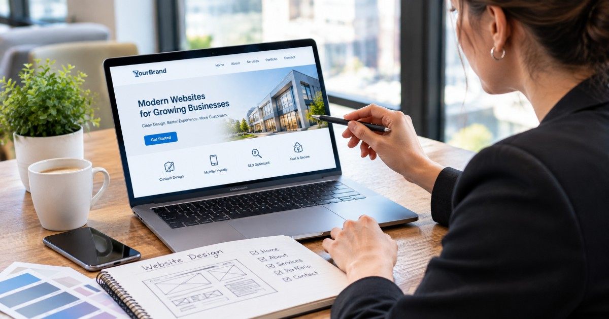 Website design pricing factors including custom design, mobile-friendly development, SEO and website features